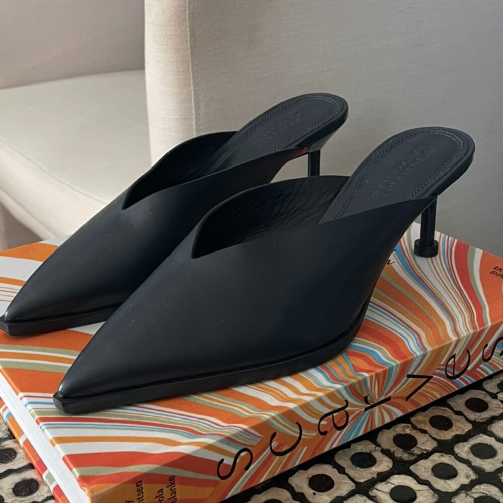 Mercedes Castillo Navy Leather Mules